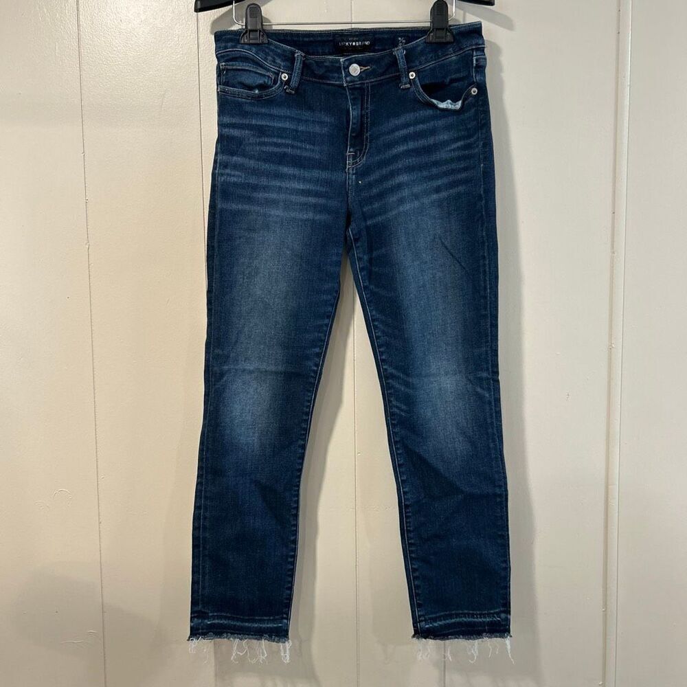 Lucky Brand 10/30 Ankle Skinny Jeans Dark Wash Raw Hem Denim Stretch Mid Rise